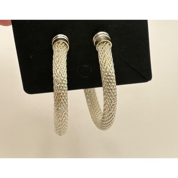 Vintage Silver Tone Mesh Wire Hoop Earrings Minimalist Elegant Retro - Picture 5 of 6